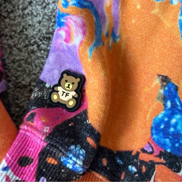 TEDDY FRESH x Myfawnwy size XS Unisex Abstract Marble Crew Logo Sweatshirt 45" B - Picture 7 of 7